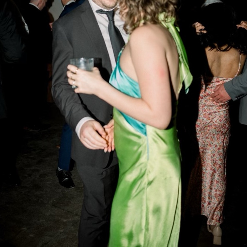 Vintage Y2K Green and Blue Halter Dress